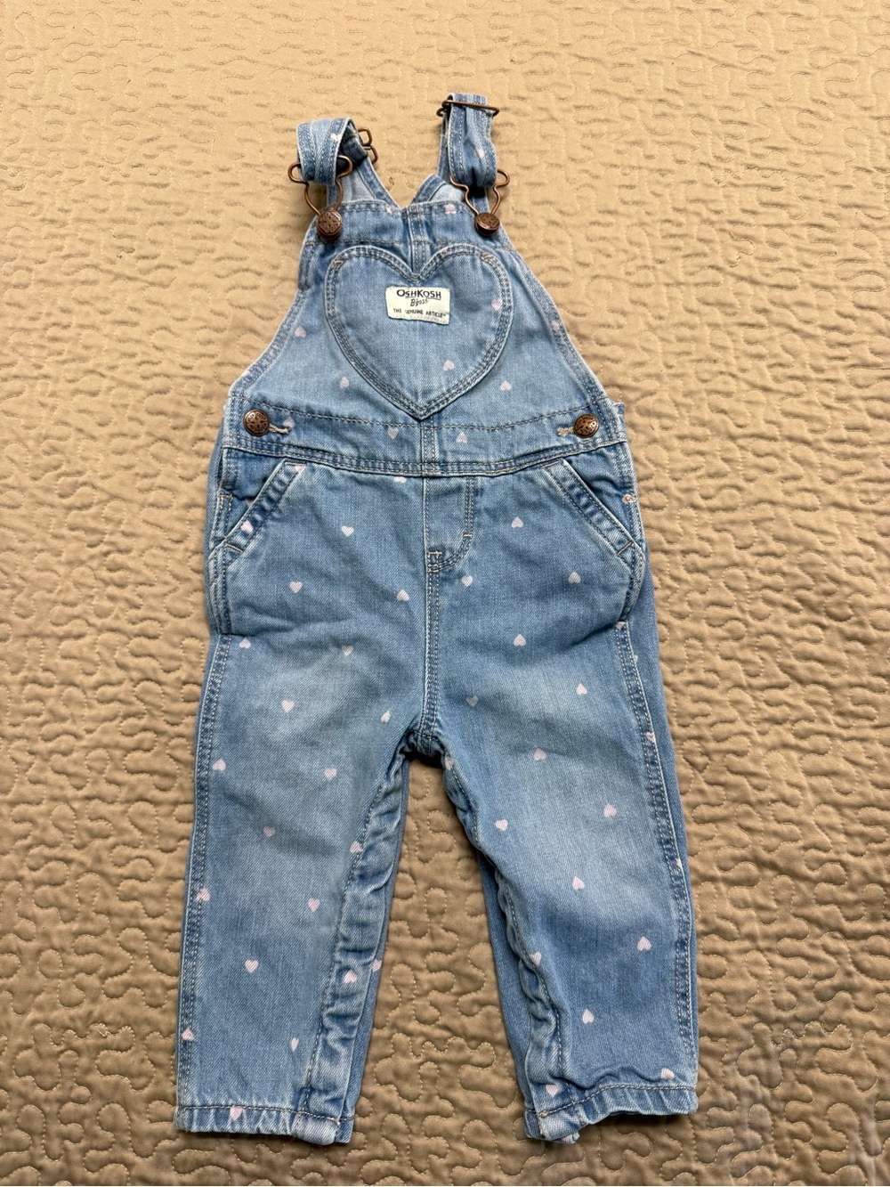OshKosh B'gosh Light Blue Denim Heart Print Overalls for Kids